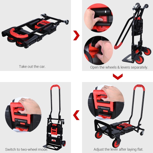 PrimeCables Heavy Duty Folding Hand Truck 265lbs Capacity, Portable Multi-Position Dolly Cart with 4 Wheels