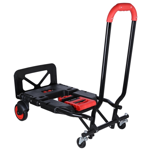 PrimeCables Heavy Duty Folding Hand Truck 265lbs Capacity, Portable Multi-Position Dolly Cart with 4 Wheels