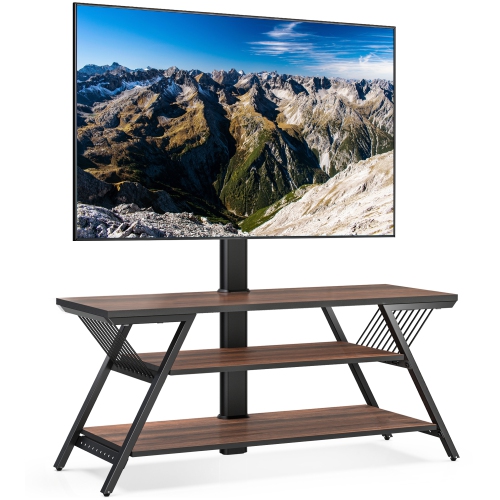 FITUEYES Floor TV Stand with Mount 3 Tier Wooden Shelves for 32 - 65 inch TV Entertainment Center Table with Swivel & Height Adjustable for LCD/LED F