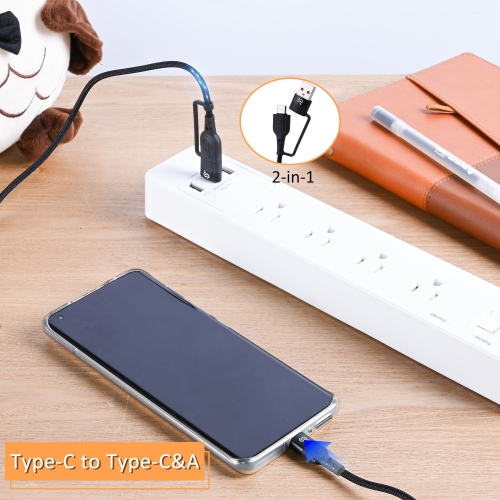2-in-1 USB-A/C to USB-C Fast Charger Cord in Nylon Braid 2.0, 1m for MacBook, iPad, smartphone with all Type-C devices- PrimeCables®