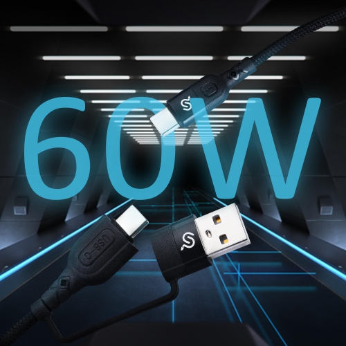 2-in-1 USB-A/C to USB-C Fast Charger Cord in Nylon Braid 2.0, 1m for MacBook, iPad, smartphone with all Type-C devices- PrimeCables®