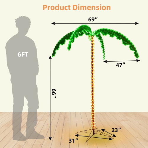 7 Feet LED Pre-lit Palm Tree Decor with Light Rope