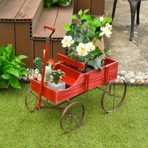 Jardinière familiale en bois avec roues en métal pour le jardin, la cour et le patio