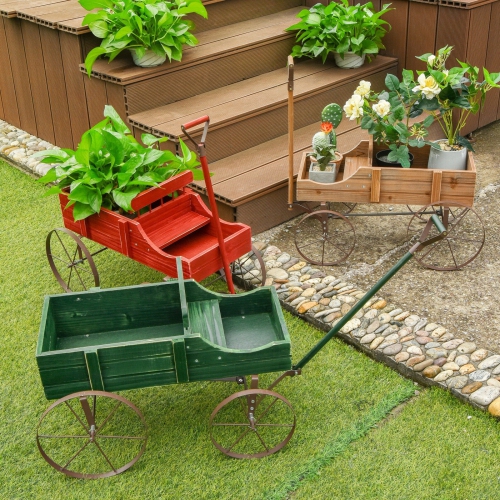 Jardinière familiale en bois avec roues en métal pour le jardin, la cour et le patio