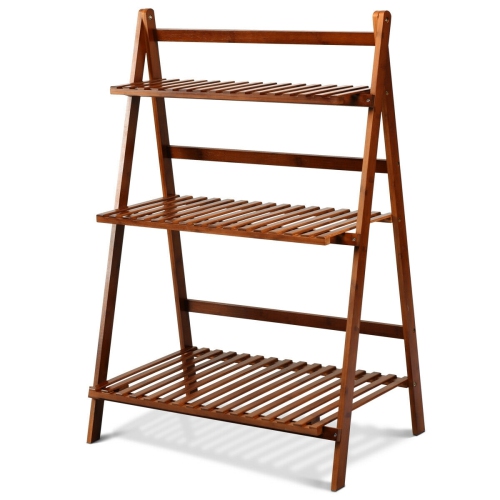 SLICKBLUE  3-Tier Bamboo Ladder Shelf Foldable Plant Flower Bookshelf