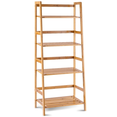 4-Tier Wicker Bookcase Storage Rack and Multi-Functional Stand