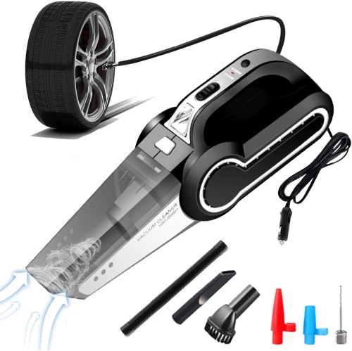 NIERBO  Car Vacuum Cleaner, High Power Car Vacuum 4-In-1, Portable Car Vacuum Cleaner w Tire Inflator Handheld Vacuum w Led Light, 12V Dc Air