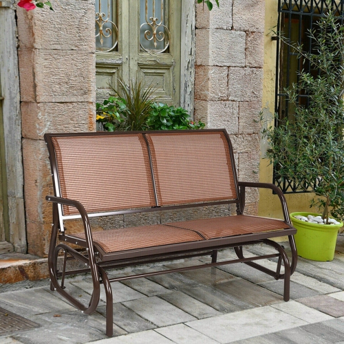 Swing Glider Chair 48 Inch Loveseat Rocker Lounge Backyard-Brown