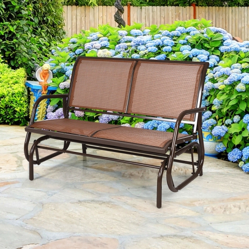 Swing Glider Chair 48 Inch Loveseat Rocker Lounge Backyard-Brown