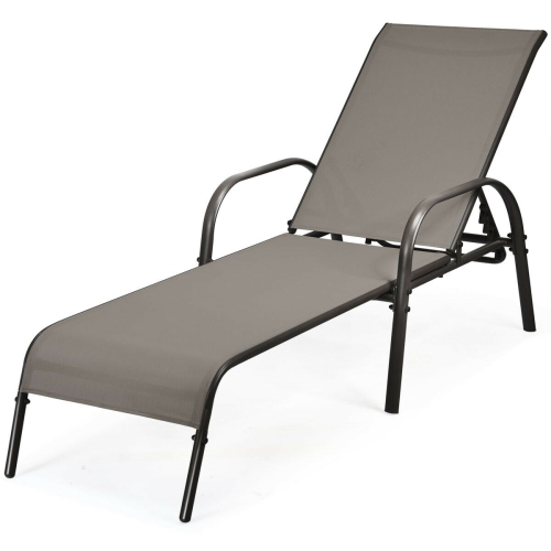Adjustable Patio Chaise Outdoor Folding Lounge Chair with Adjustable Backrest-Brown