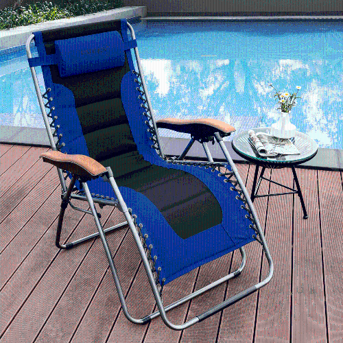 Oversize Folding Adjustable Padded Zero Gravity Lounge Chair-Blue
