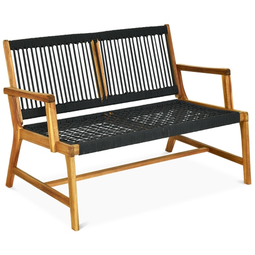 SLICKBLUE  2-Person Acacia Wood Yard Bench for Balcony And Patio-Black