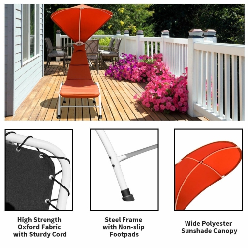 Patio Hanging Swing Hammock Chaise Lounger Chair with Canopy-Orange