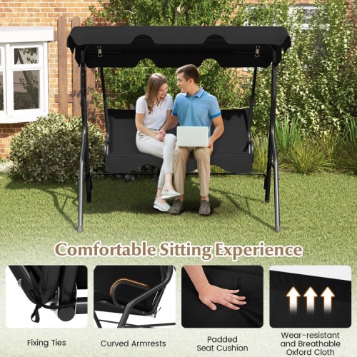 3 Seat Outdoor Patio Canopy Swing with Cushioned Steel Frame