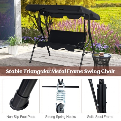 3 Seat Outdoor Patio Canopy Swing with Cushioned Steel Frame
