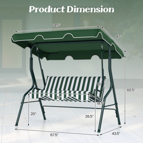 3 Seat Outdoor Patio Canopy Swing with Cushioned Steel Frame