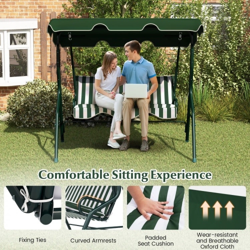 3 Seat Outdoor Patio Canopy Swing with Cushioned Steel Frame
