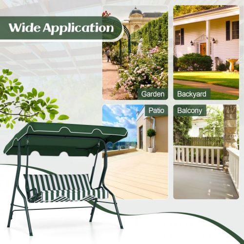 3 Seat Outdoor Patio Canopy Swing with Cushioned Steel Frame