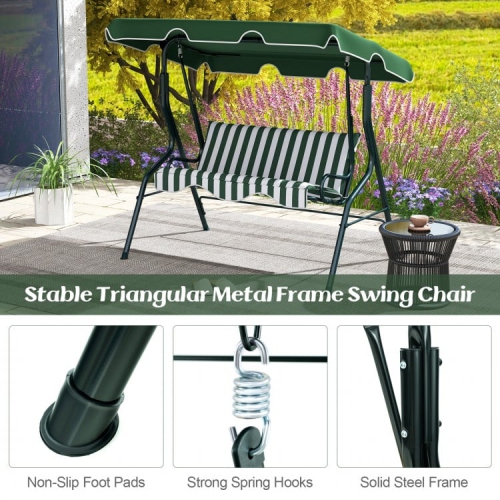 3 Seat Outdoor Patio Canopy Swing with Cushioned Steel Frame