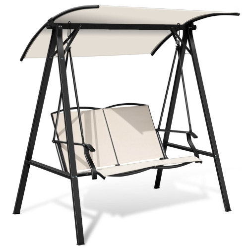 2 Person Patio Swing with Weather Resistant Glider and Adjustable Canopy-Beige