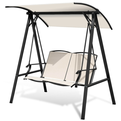 2 Person Patio Swing with Weather Resistant Glider and Adjustable Canopy-Beige