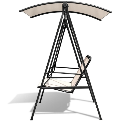 2 Person Patio Swing with Weather Resistant Glider and Adjustable Canopy-Beige
