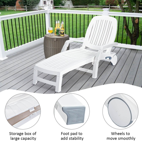 Adjustable Patio Sun Lounger with Weather Resistant Wheels-White