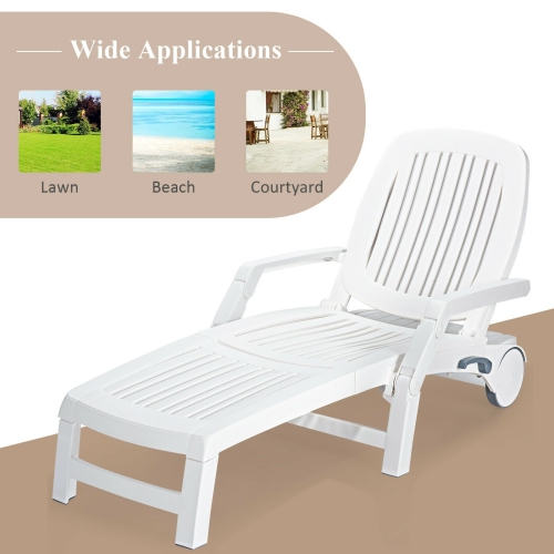 Adjustable Patio Sun Lounger with Weather Resistant Wheels-White