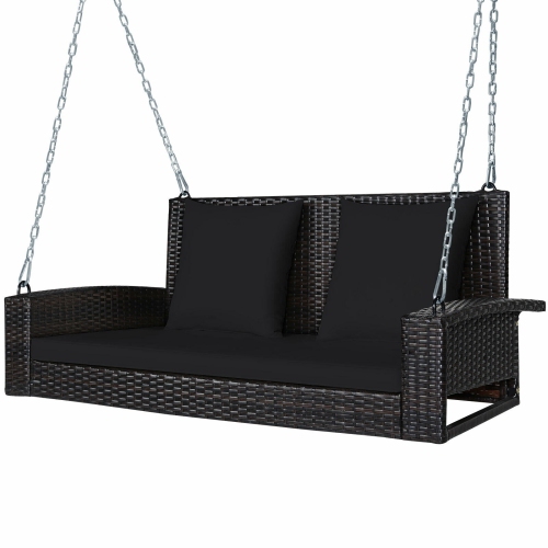 2-Person Wicker Hanging Porch Swing with 2 Back Cushions and 1 Seat Cushion