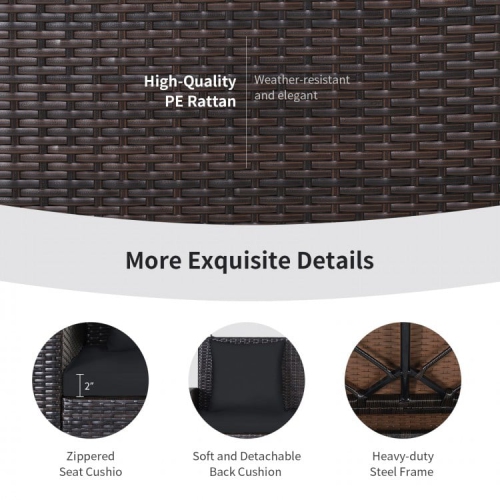 2-Person Wicker Hanging Porch Swing with 2 Back Cushions and 1 Seat Cushion