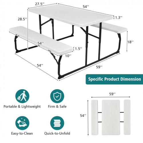 Table de pique-nique pliante portative avec texture de bois pour la cour arrière ou le patio