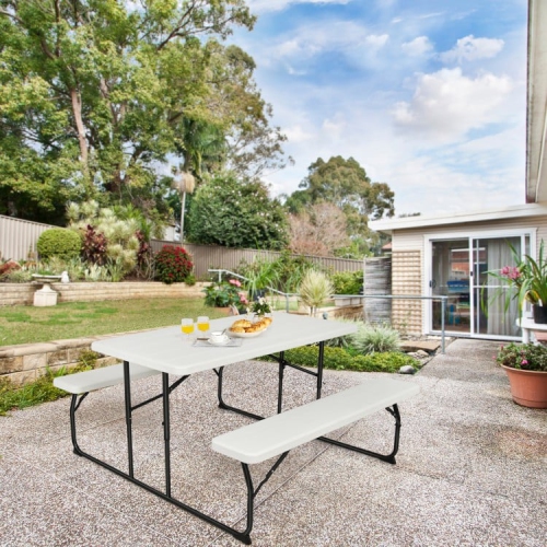 Table de pique-nique pliante portative avec texture de bois pour la cour arrière ou le patio