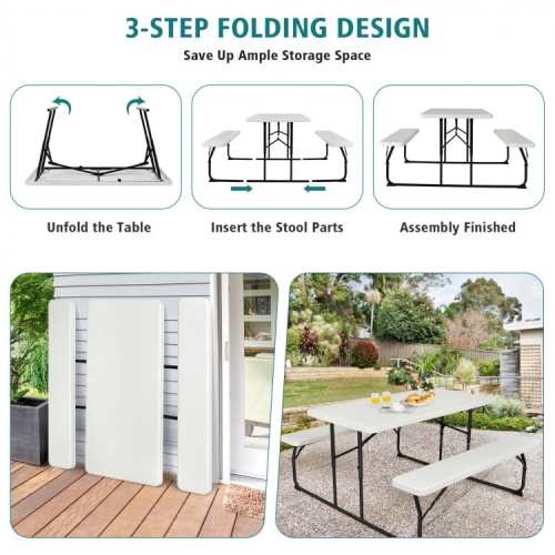 Table de pique-nique pliante portative avec texture de bois pour la cour arrière ou le patio