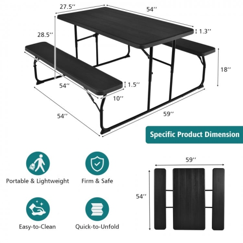 Portable Folding Picnic Table Bench Set with Wood-Style Texture for Backyard or Patio