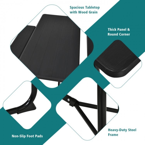 Portable Folding Picnic Table Bench Set with Wood-Style Texture for Backyard or Patio