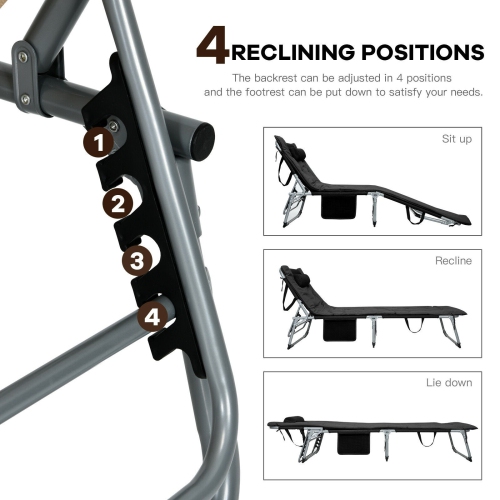 Chaise longue pliante rembourrée surdimensionnée à 4 plis avec matelas moelleux amovible