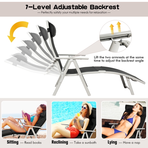Adjustable Folding Chaise Lounge Chair - Lightweight Outdoor Recliner