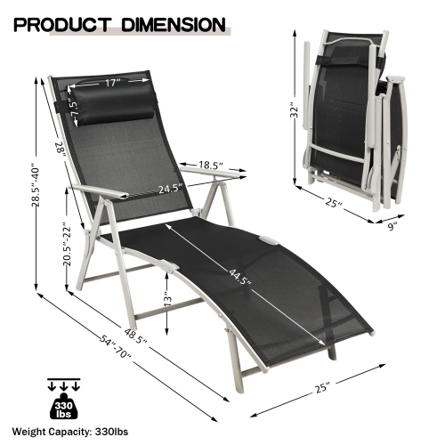 Adjustable Folding Chaise Lounge Chair - Lightweight Outdoor Recliner