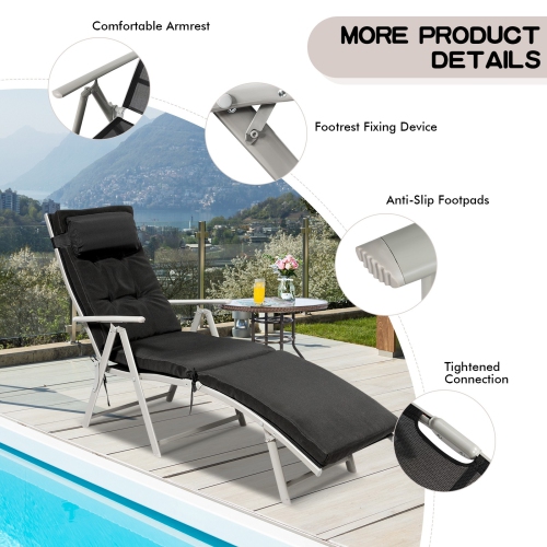 Adjustable Folding Chaise Lounge Chair - Lightweight Outdoor Recliner