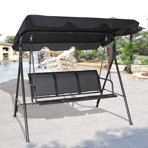 Outdoor Patio Swing Canopy 3 Person Canopy Swing Chair-Black