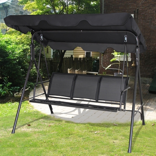 Outdoor Patio Swing Canopy 3 Person Canopy Swing Chair-Black