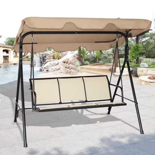 Outdoor Patio Swing Canopy 3 Person Canopy Swing Chair-Brown