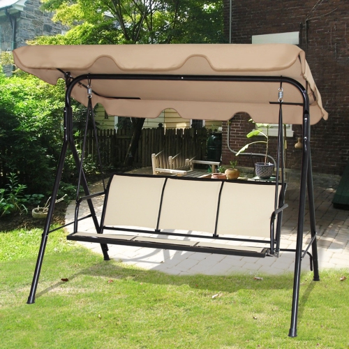 Outdoor Patio Swing Canopy 3 Person Canopy Swing Chair-Brown