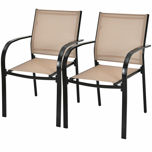 SLICKBLUE  Set Of 2 Patio Stackable Dining Chairs With Armrests Garden Deck-Brown