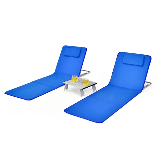 3 Pieces Beach Lounge Chair Mat Set 2 Adjustable Lounge Chairs with Table Stripe