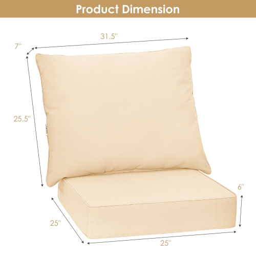 Deep Seat Chair Cushion Pads Set with Rope Belts for Indoor and Outdoor-Beige