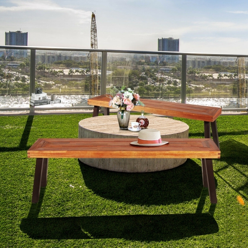 Set of 2 Patio Acacia Wood Dining Bench