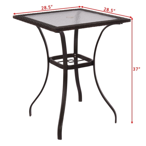 Square Glass Patio Table with Rattan Trim – 28.5" Outdoor Dining or Coffee Table