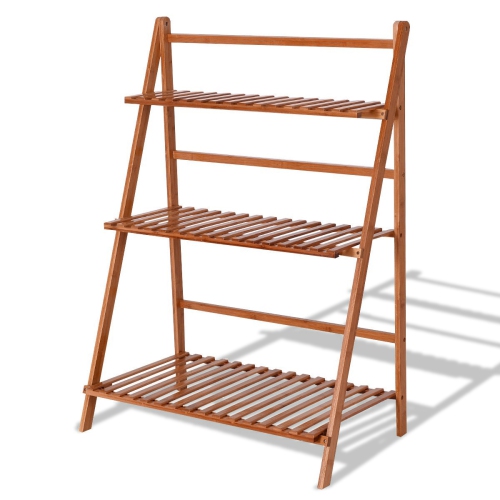 3-Tier Bamboo Ladder Shelf Foldable Plant Flower Bookshelf