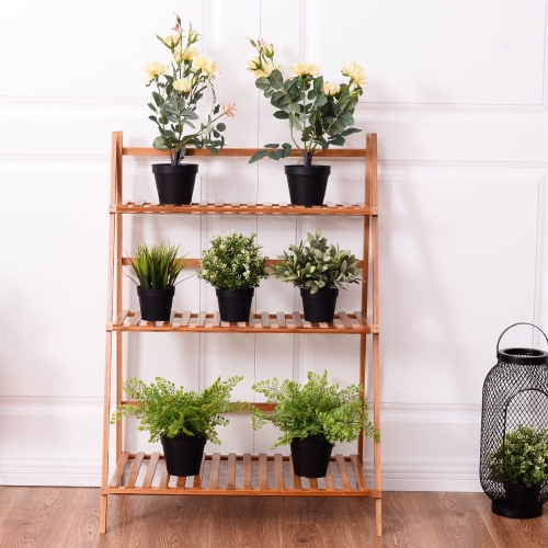 3-Tier Bamboo Ladder Shelf Foldable Plant Flower Bookshelf
